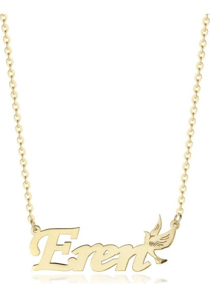 Kuş Detaylı Isim Kolye Gümüş Kişiye Özel
