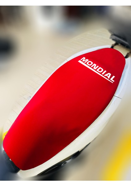 Mondial 250 Jet Max Kırmızı Kumaş Motosiklet Sele Kılıfı Logolu Penye Sele Koltuk Kılıfı-X