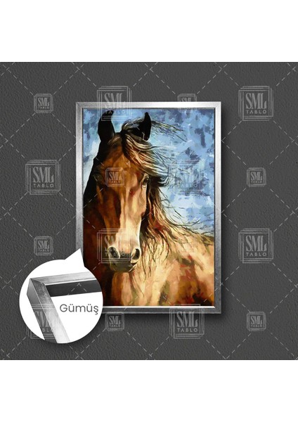 Kahverengi At Asalet Hayvan Dekor Çerçeveli Dikey Kanvas Tablo