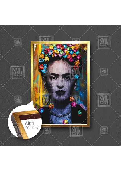 Saçında Çiçekler Olan Ünlü Ressam Çerçeveli Dikey Kanvas Tablo