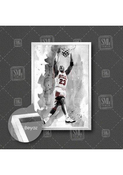 Michael Jordan Chicago Bulss Basketbol Smaç Soyut Dekoratif Çerçeveli Dikey Kanvas Tablo
