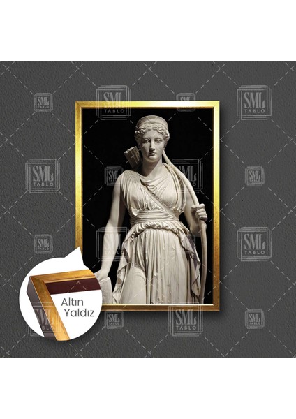 Arthemis Ay Tanrıçası Yunan Mitolojisi Avcılık Okçuluk Heykel Çerçeveli Dikey Kanvas Tablo