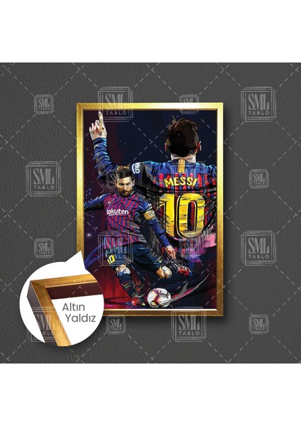 Lionel Messi Barselona Futbol Leo Fc Barcelona Çerçeveli Dikey Kanvas Tablo