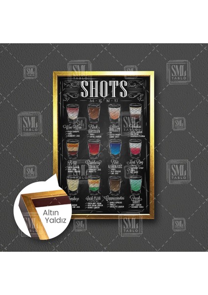 Renkli Shots Menu Içki Karışım Restoran Bar Kokteyl Dekor Çerçeveli Dikey Kanvas Tablo