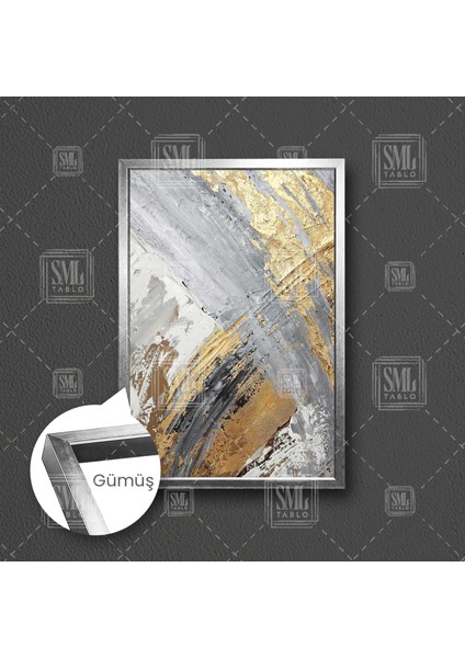 Soyut Modern Altın Mermer Abstract Gold Lüks Dekor Çerçeveli Dikey Kanvas Tablo