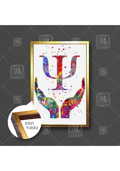 Psikolog Büro Psikoloji Psi Sembolu Rengarenk Eller Dekorasyon Çerçeveli Dikey Kanvas Tablo