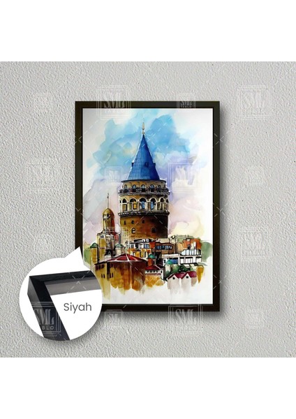 Istanbul Galata Kulesi Beyoğlu Istanbul Simgesi Çerçeveli Dikey Kanvas Tablo