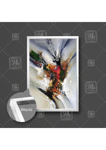 Soyut Modern Dekoratif Karışık Renkli Çerçeveli Dikey Kanvas Tablo