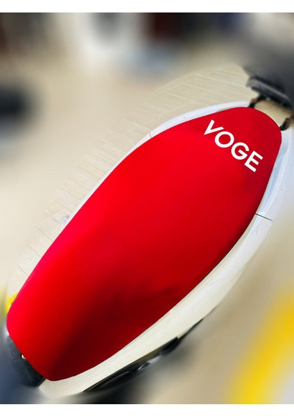 Voge Sr4 Maksı Kırmızı Kumaş Motosiklet Sele Kılıfı Logolu Penye Sele Koltuk Kılıfı-X