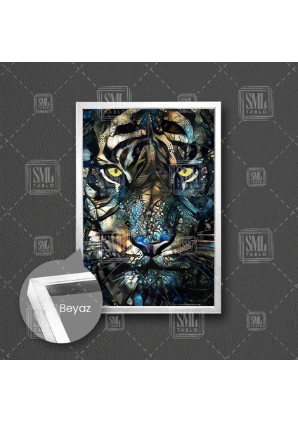 Renkli Kaplan Kafası Art Vahşi Hayvan Art Çerçeveli Dikey Kanvas Tablo