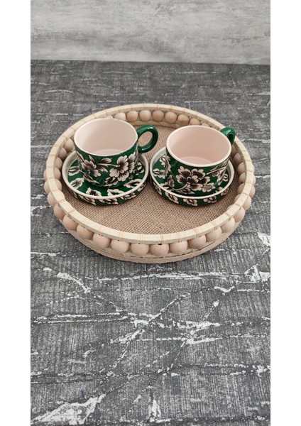 Yuvarlak Boncuklu Dekoratif Ahşap Tepsi 26 cm indirimleri