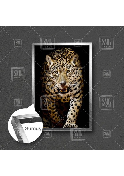 Vahşi Leopar Growlıng Leopard Afrika Aslan Çerçeveli Dikey Kanvas Tablo