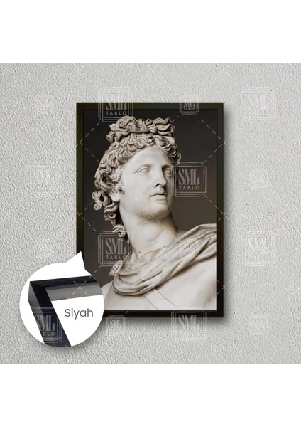 Apollo Yunan Mitolojisi Güneşin Ateşin Sanatın Tanrısı Heykel Dekor Çerçeveli Dikey Kanvas Tablo
