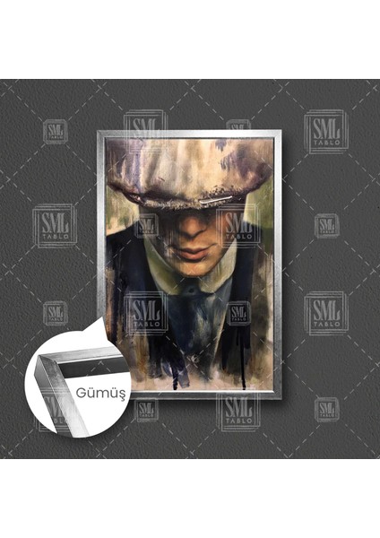 Peaky Blinders Tommy Shelby Kasket Şapkalı Karizmatik Mafya Çerçeveli Dikey Kanvas Tablo