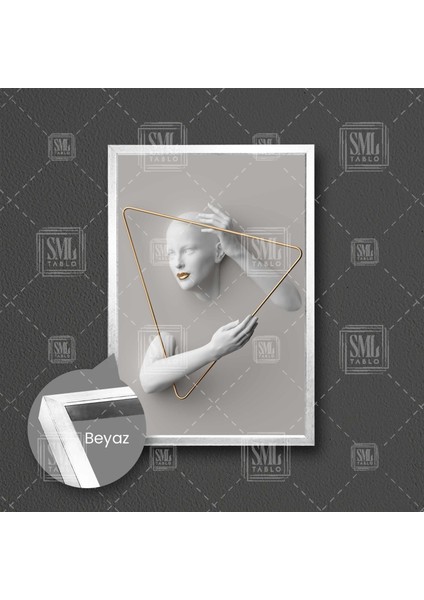 Altın Üçgen Çerçeve Içinde Mermer Kadın Çerçeveli Dikey Kanvas Tablo