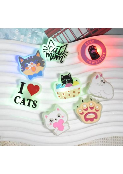 Ledli Yanıp Sönen Kedi Terlik Süsü Üç Boyutlu/ışıklı 3D Charm/jibbitz modelleri