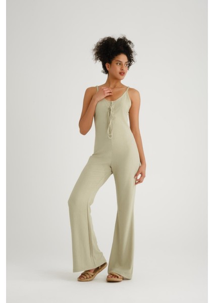 %100 Pamuk, Sırt Dekolteli, Zarif Kadın Tulum - Yaz Modası