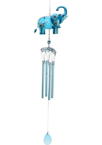 Şans ve Huzur Getiren Fil Tasarımlı Dekoratif Rüzgar Çanı | Metal & Cam 72 cm