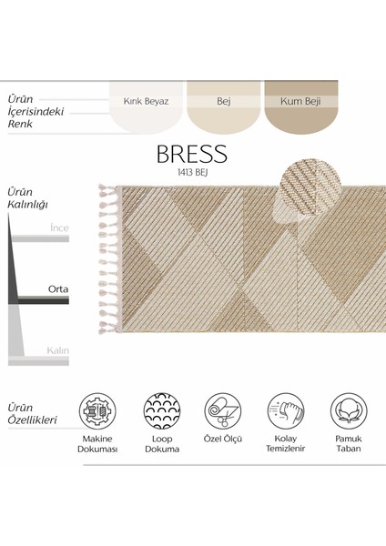Bress 1413 Bej Yolluk Bukle Yatak Odası Halısı Uzun Antre Hol Koridor Halısı İskandinav Kesme Halı fiyatları