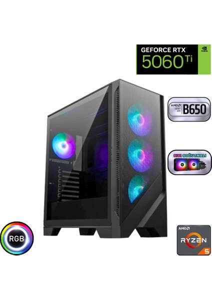Ryzen 5 8400F 16GB Ddr5 2tb SSD Rtx 5060TI B650 Anakart 240MM Sıvı Soğutma Oyuncu Bilgisayarı