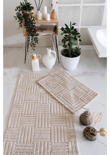 Hcw Cubin Bej Pamuk Viskon 2 Parça Banyo Paspas Seti 40*60+60*100 cm