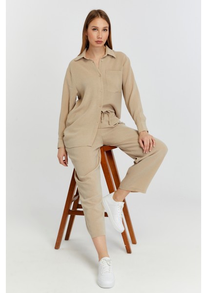 Kadın Bej Casual Salaş Kalıp Gömlek