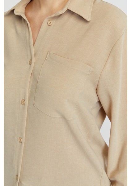 Kadın Bej Casual Salaş Kalıp Gömlek modelleri