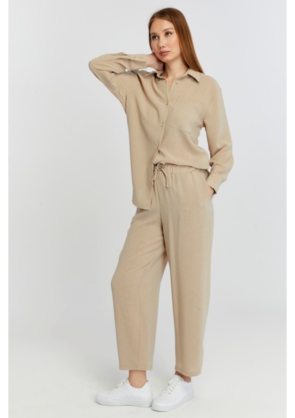Kadın Bej Casual Salaş Kalıp Gömlek fırsatları
