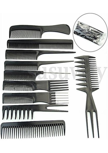 10 Parça Profesyonel Siyah Saç Şekillendirici Tarak Seti (Yurt Dışından)