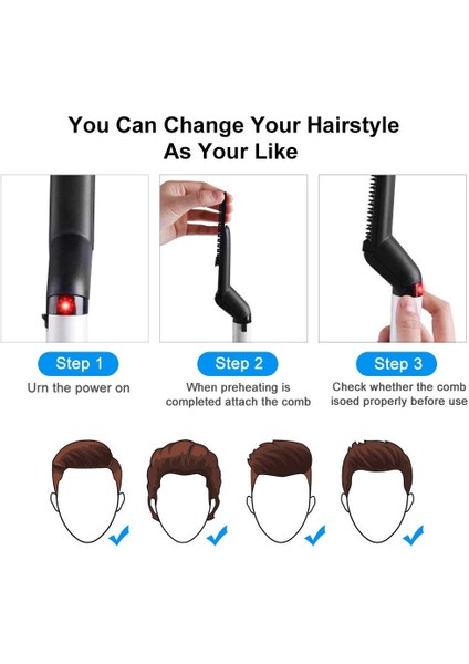 Sakal Düzleştirici-Elektrikli Sıcak Sakal Düzleştirici Fırçası 30S Hızlı Isıtma ve Haşlanma Önleme Özelliği ile Çok Fonksiyonlu Sakal Saç Düzleştirme Tarak Ev Seyahati Harika (Yurt Dışından) fırsatları