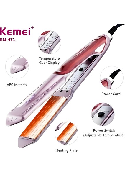 Sıcaklık Kontrollü Saç Düzleştirici KM-471 Kemei (Yurt Dışından)