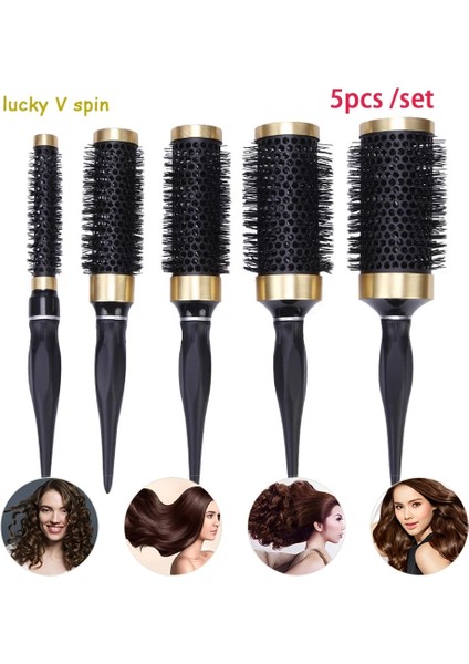 5 Boyutu Seramik Demir Saç Fırçası Anti-Statik Yüksek Sıcaklığa Dayanıklı Yuvarlak Namlu Tarak Saç Şekillendirme Kurutma Curling Aracı (Yurt Dışından)