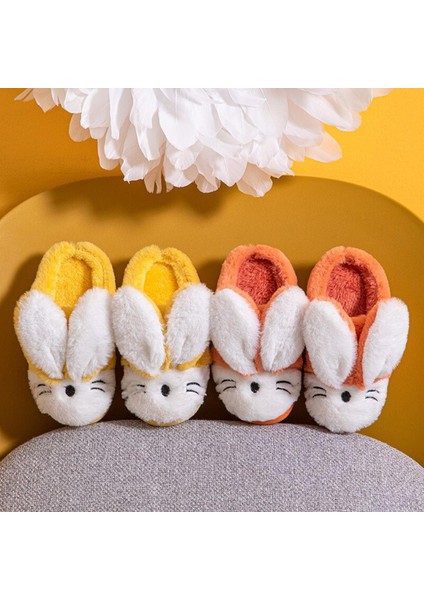 Çocuk Kız Erkek Sevimli Kürklü Terlik 2022 Yeni Kış Çocuk Tavşan Tavşan Peluş Terlik Kabarık Ev Kapalı Düz Ayakkabı (Yurt Dışından)