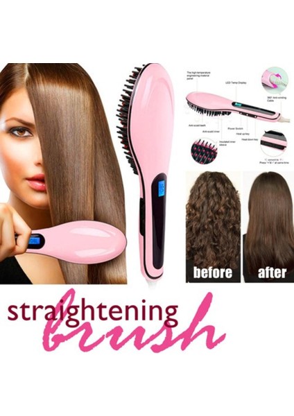 Orijinal Verilen Elektrikli Saç Düzleştirici Fırça Seramik Hızlı Isıtma Elektrikli Fırça Tarak Ütüler Ekran Anti-Haşlanma Etkili Saç Tarağı (Yurt Dışından)