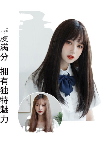 Peruk Kadın Uzun Saç Japon Stili Yuvarlak Yüz Hava Kakülleri Uzun Düz Saç Cutejkgirly Doğal Gerçekçi Tam Baş Peruk Stili (Yurt Dışından) indirimleri