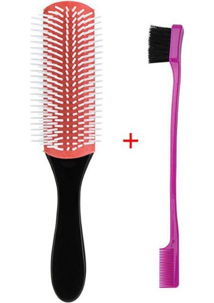Adet Anti-Statik 9 Satırlar Saç Fırçası + Çift Taraflı Saç Tarak Detangle Saç Fırçası Salon Kuaförlük Düz Kıvırcık Saç Fırçası (Yurt Dışından)