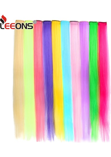 Leeons Klip Tek Parça Saç Uzantıları Düz Ombre Mor Mavi Pembe Uzatma Saç Kadın Sentetik Yanlış Saç (Yurt Dışından)