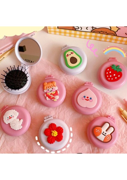 Katlanır Ayna Tarak Taşınabilir Cep Küçük Seyahat Kız Saç Fırçası (Yurt Dışından)