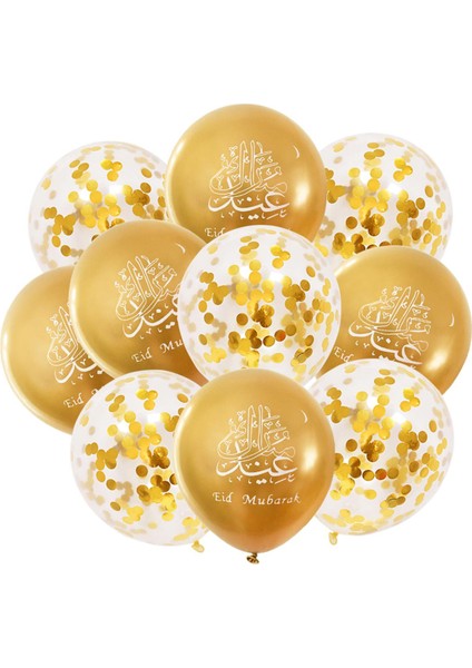 10 Adet Konfeti Lateks Balon Eid Mubarak Krom Balonlar Ramazan Kareem Eid Parti Dekorasyon Müslüman Islam Festivali Malzemeleri (Yurt Dışından)