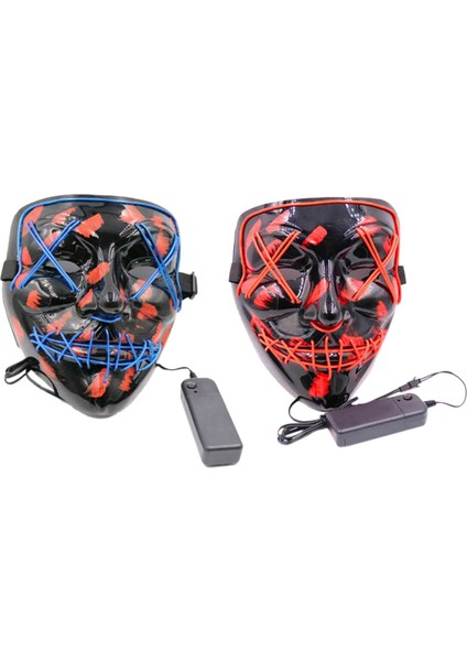 2x Cosplay Up Wire Tasfiye Maskesi Kostüm Cadılar Bayramı Işık Korkunç LED Floresan Mavi ve Kırmızı (Yurt Dışından) fiyatları