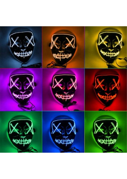 2x Cosplay Up Wire Tasfiye Maskesi Kostüm Cadılar Bayramı Işık Korkunç LED Floresan Mavi ve Kırmızı (Yurt Dışından) fırsatları