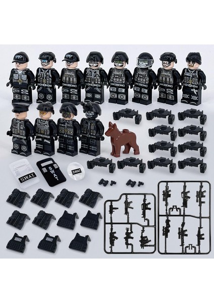 12 Adet Set Swat Askeri Adam Bulmaca Blokları Oyuncaklar Çocuklar Hediye (Yurt Dışından)