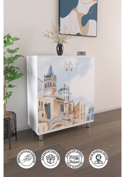 Watercolor Urban 4 Raflı Ayakkabılık Antre Hol Çok Amaçlı Ayakkabı Dolabı