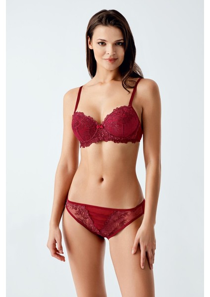 6125 Bordo Renk Boş Kap Sütyen Külot 2li Takım