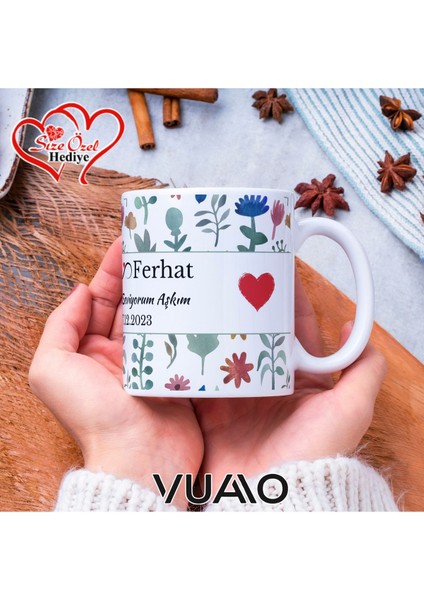 Kişiye Özel Isimli & Tarihli Desenli Kupa Bardak - Isme Özel Baskılı Kupa Bardağı