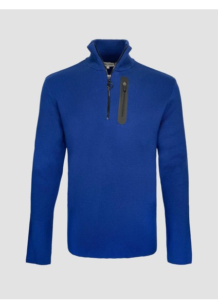 Dik Yaka Fermuar Detaylı Slim Fit Erkek Kazak