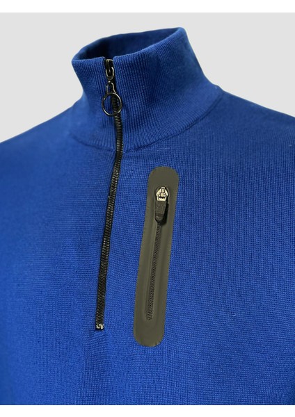Dik Yaka Fermuar Detaylı Slim Fit Erkek Kazak