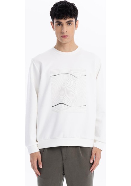 Bisiklet Yaka Dalga Baskılı Erkek Sweatshirt