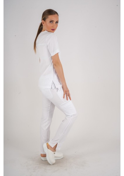 Business Model Soft Likra Beyaz Doktor Hemşire Hastane Scrubs Üniforma Takımı fiyatları