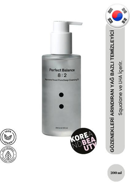[8:2] Squalene Reset Pore Deep Cleansing Oil 200ML | Makyaj ve Siyah Nokta Temizleyici Yağ